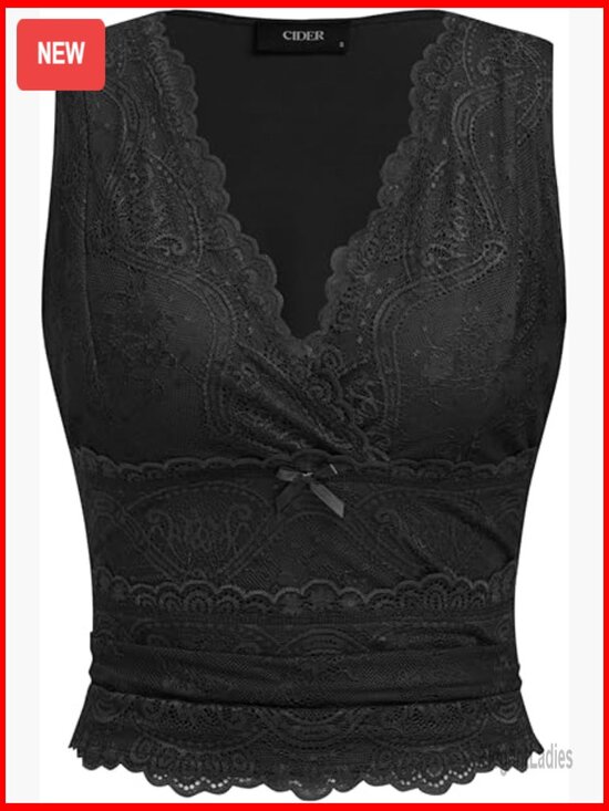 Tops - Lace Crop Tank Top V-Neck Sleeveless Ruched Y2K Going Out Tops Summer Outfits